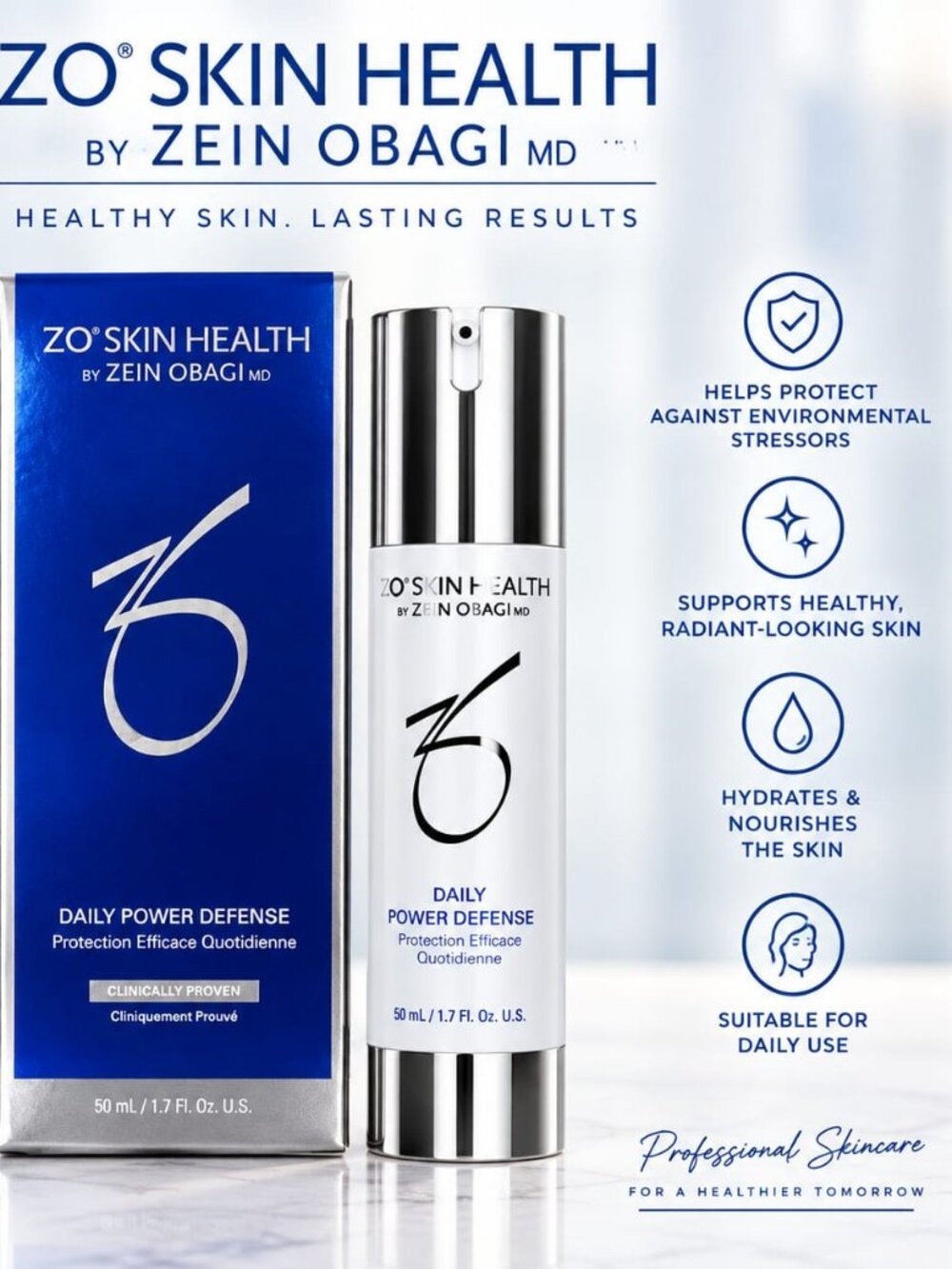 ZO Skin Health Daily Power Defense Serum 50mL 1.7 oz Zein Obagi MD